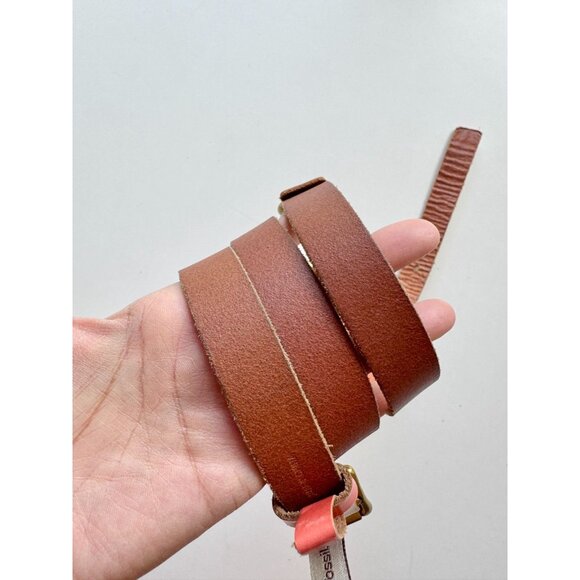 FOSSIL White Coral Pink Tan Leather Brass Buckle Skinny Hip Belt, Size M - Picture 8 of 13